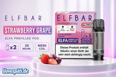 Elfbar ELFA Prefilled Pod – Strawberry Grape, 20 mg/ml Nikotinsalz, 2er Pack