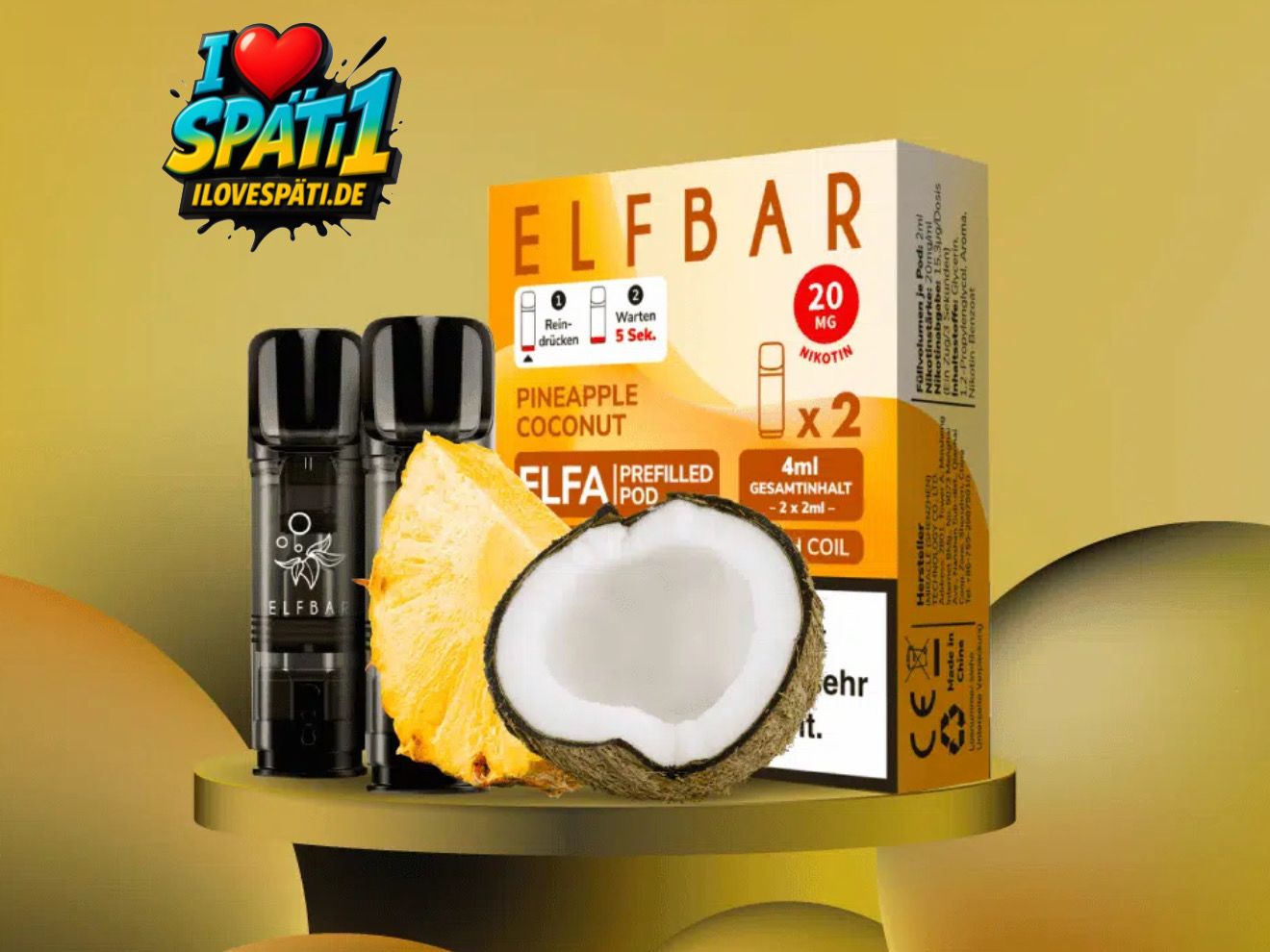 ELFBAR ELFA Prefilled Pod Pineapple Coconut 20mg/ml Nikotinsalz (2er Pack)