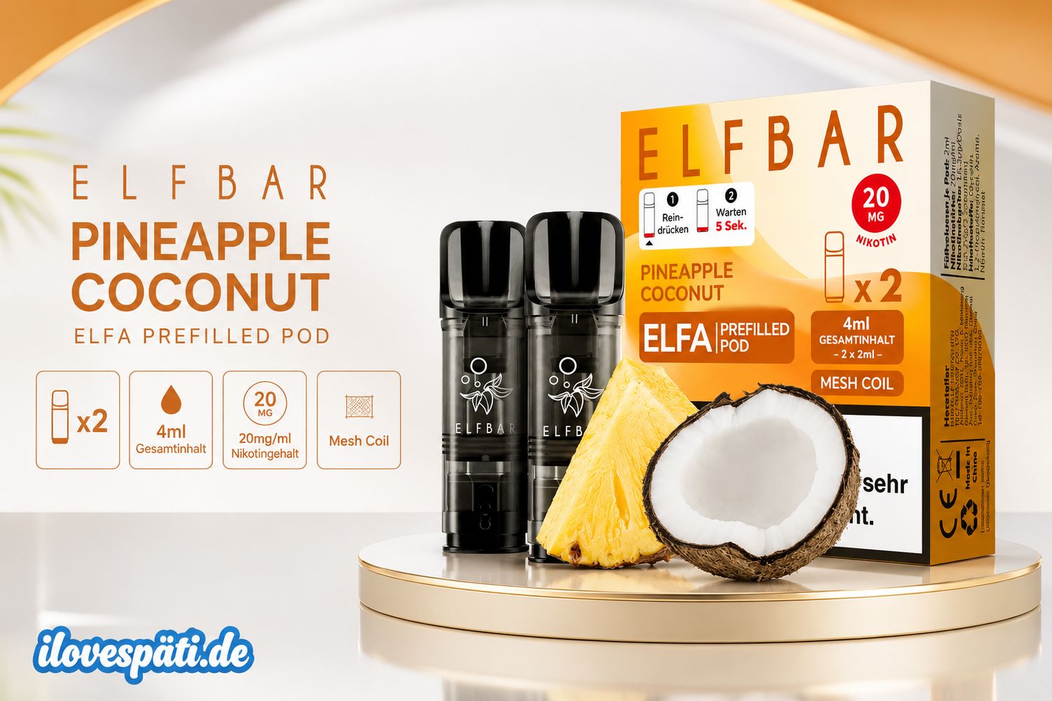 ELFBAR ELFA Prefilled Pod Pineapple Coconut 20mg/ml Nikotinsalz (2er Pack)