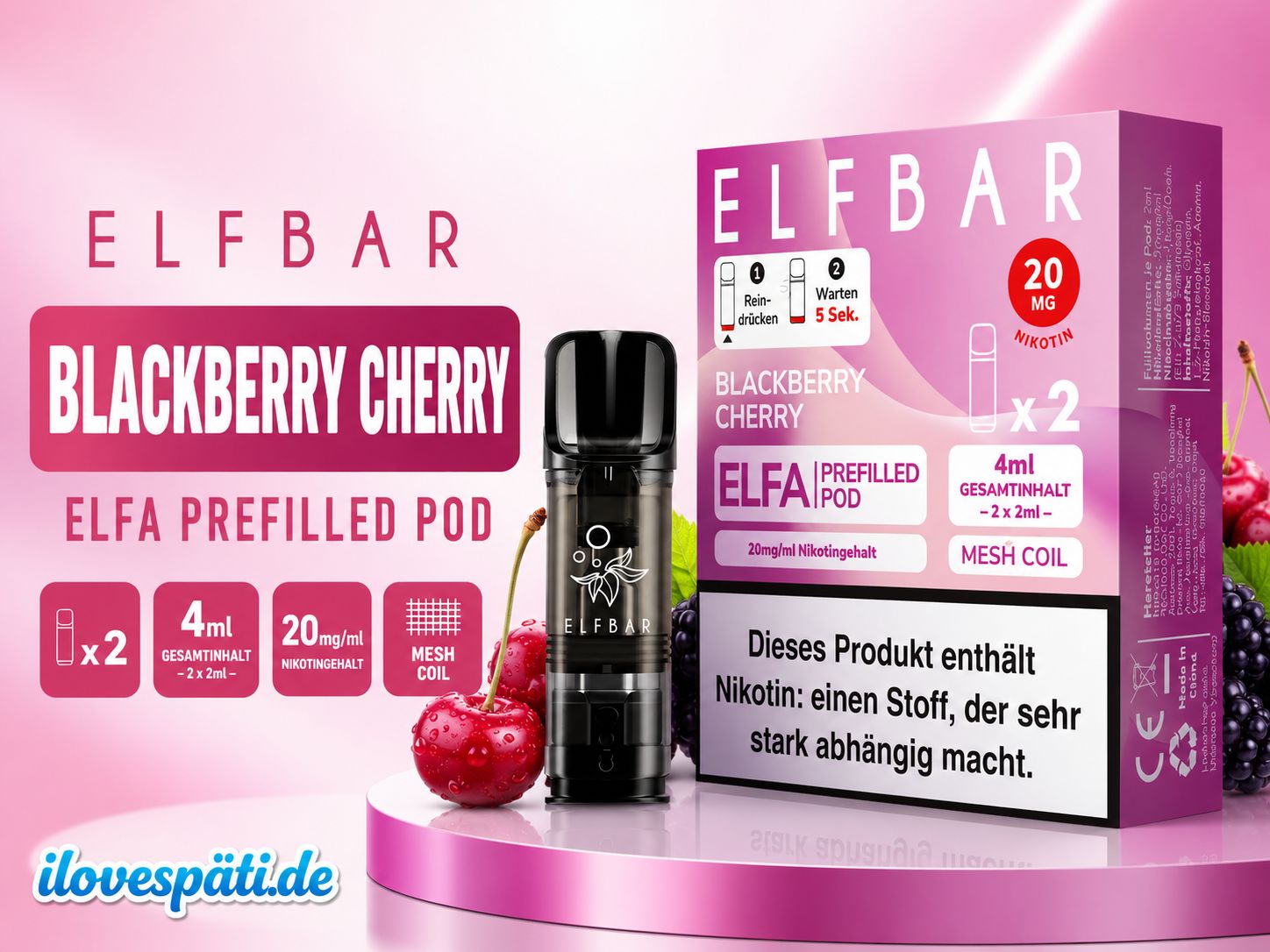 ELFBAR ELFA Prefilled Pod Blackberry Cherry 20mg/ml Nikotinsalz (2er Pack)