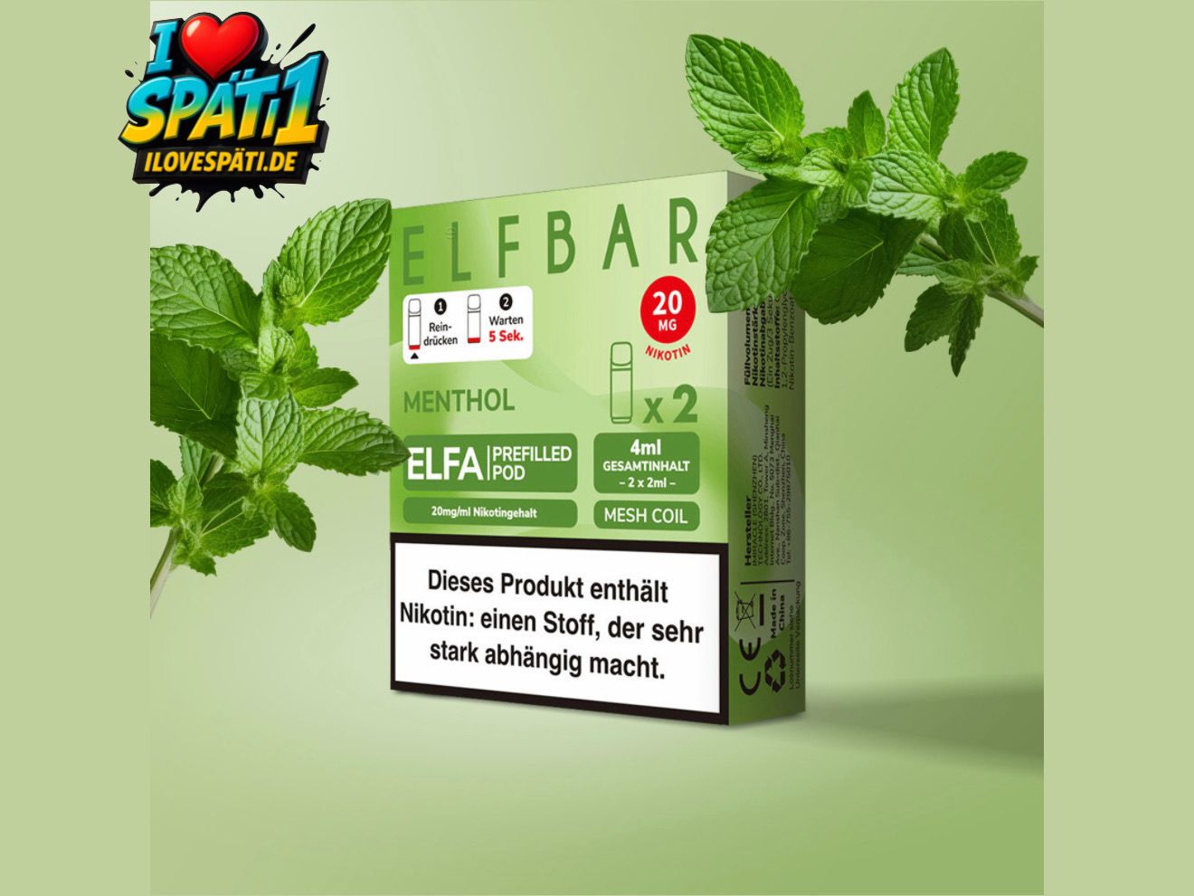 ELFBAR ELFA Prefilled Pod Menthol 20mg/ml Nikotinsalz (2er Pack)