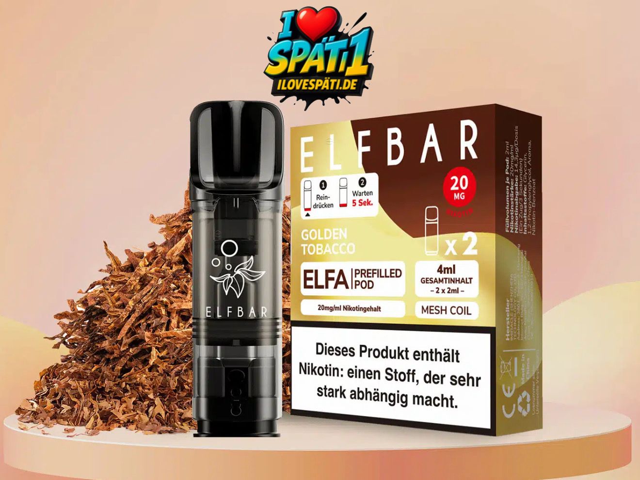 ELFBAR ELFA Prefilled Pod Golden Tobacco 20mg/ml Nikotinsalz (2er Pack)