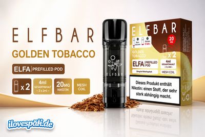 Elfbar ELFA Prefilled Pod – Golden Tobacco, 20 mg/ml Nikotin, 2er Pack