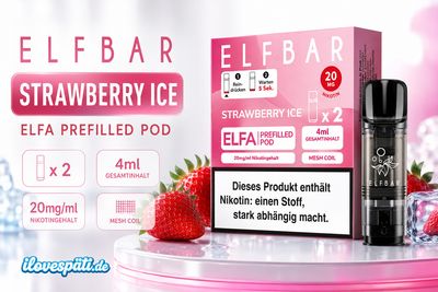 Elfbar ELFA Prefilled Pod – Strawberry Ice, 20 mg/ml Nikotin, 2er Pack