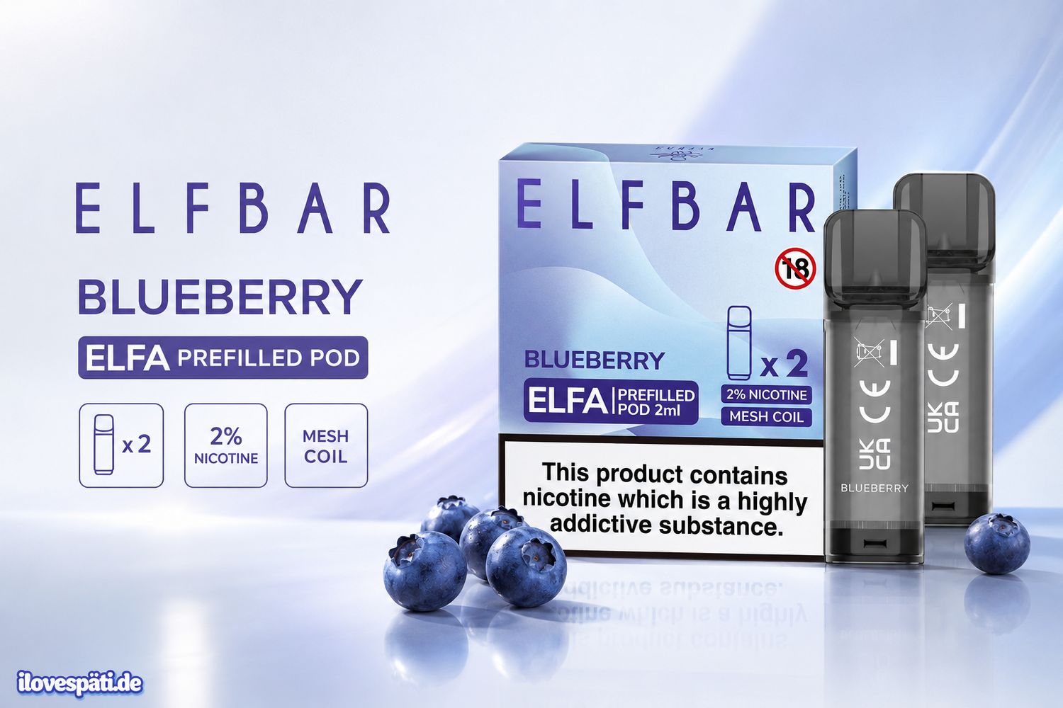 Elfbar ELFA Prefilled Pod – Blueberry, 20% Nikotin, 2er Pack