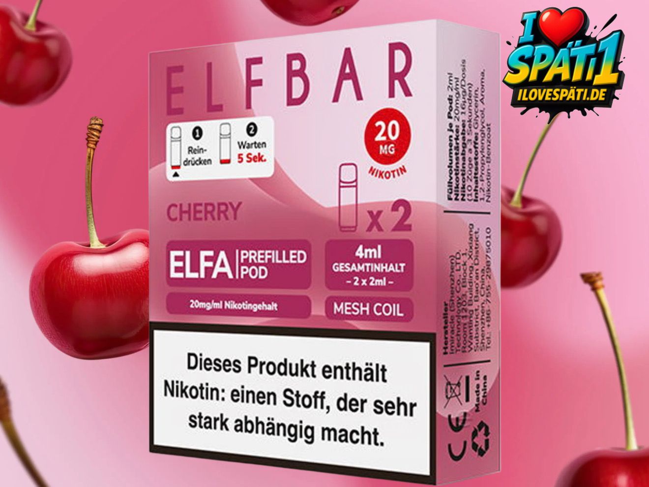 ELFBAR ELFA Prefilled Pod Cherry 20mg/ml Nikotinsalz (2er Pack)