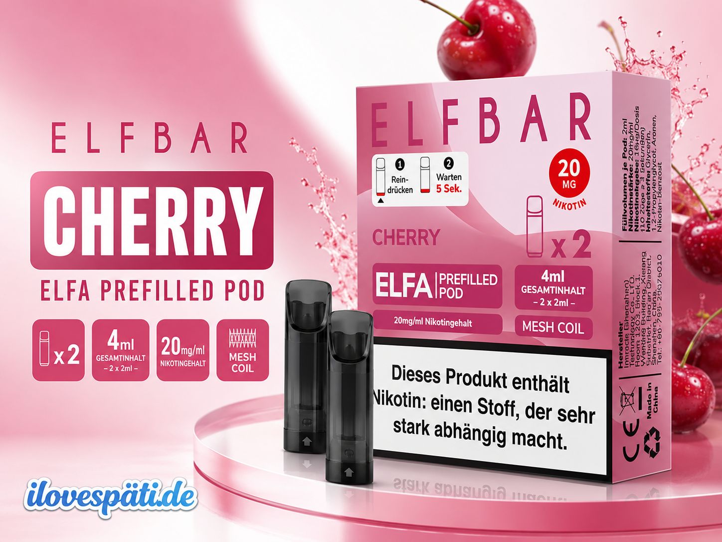 ELFBAR ELFA Prefilled Pod Cherry 20mg/ml Nikotinsalz (2er Pack)