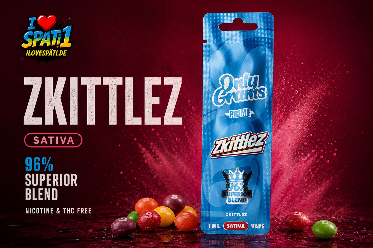 Only Grams – Zkittlez / Sativa – Superior Vape 96% – 1 ml – Einweg E-Shisha