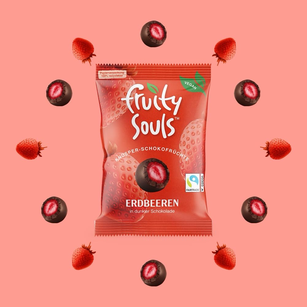 FruitySouls Knusper-Schokofrüchte Erdbeeren vegan 80g FruitySouls Knusper-Schokofrüchte Erdbeeren vegan 80g