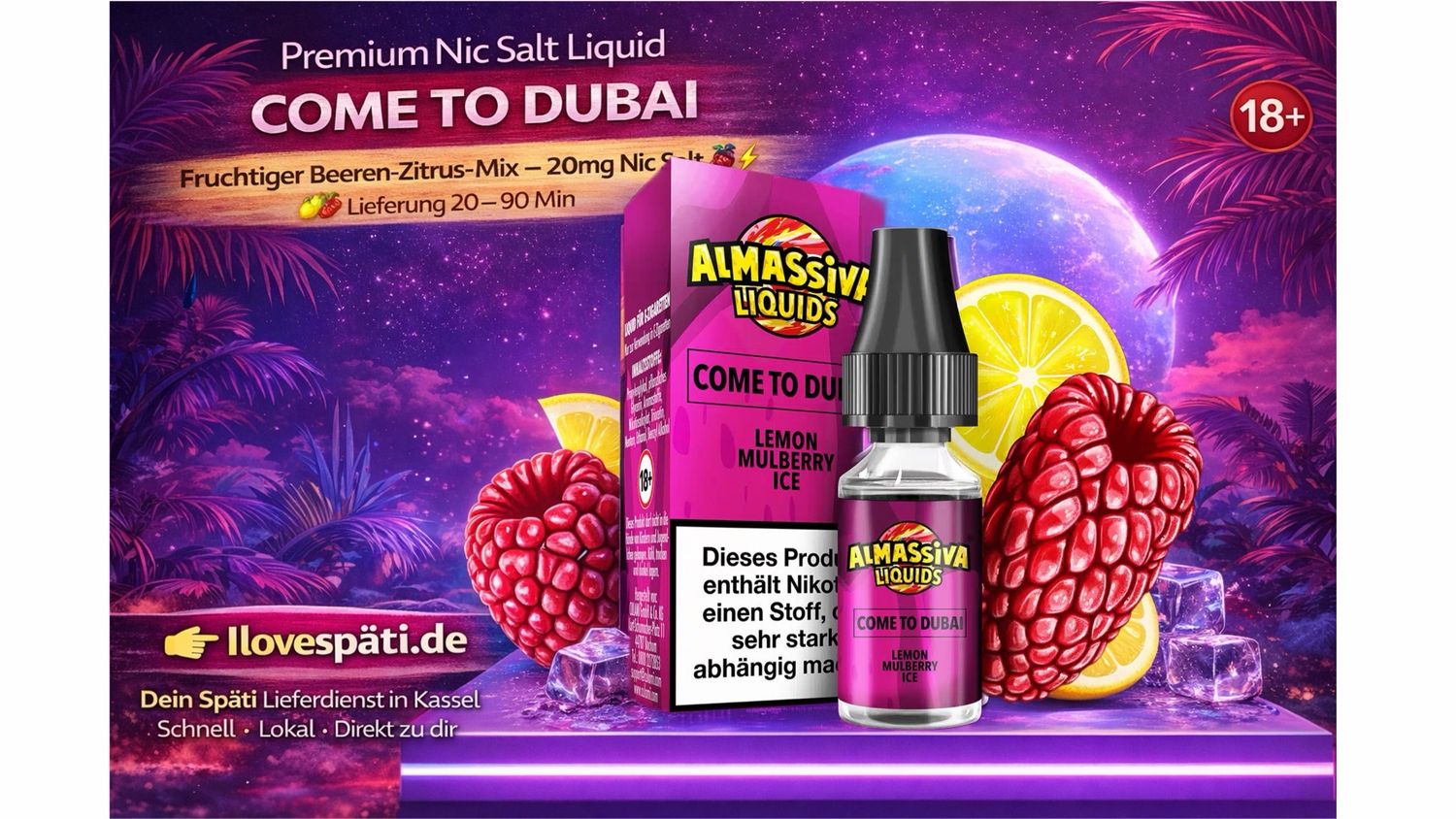 ALMASSIVA Come to Dubai Lemon Mulberry Ice (17mg) – Nic Salt Liquid 10ml