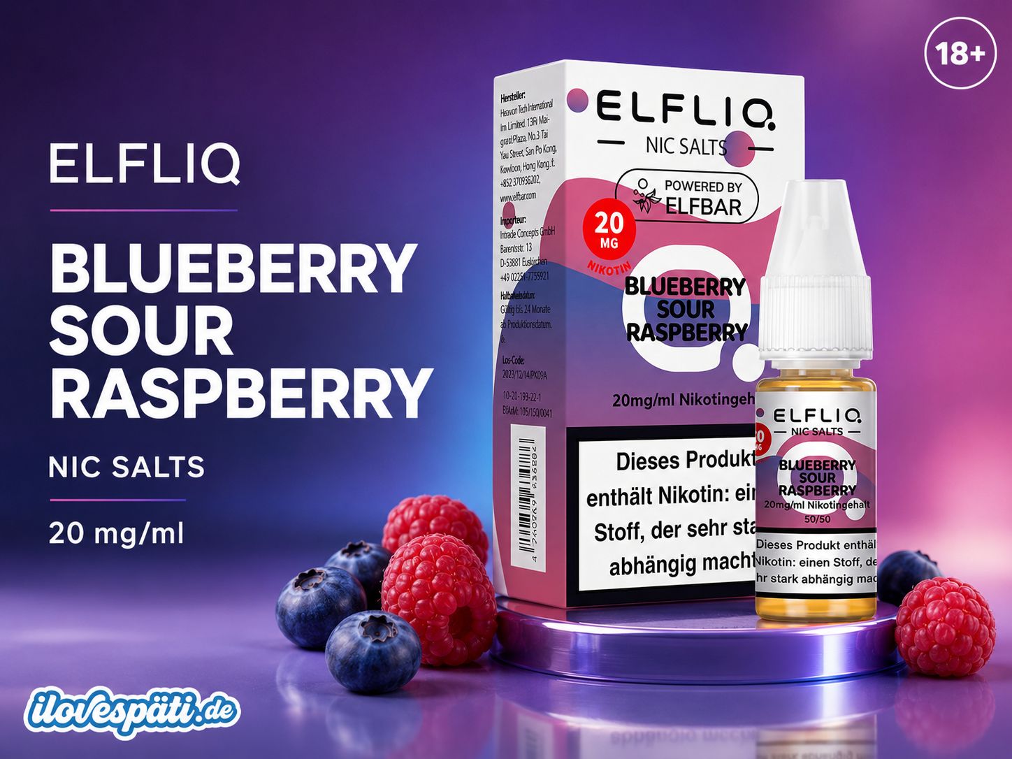 ELFBAR ELFLIQ Blueberry Sour Raspberry Nic Salts 10 ml 20 mg/ml Nikotinsalz Liquid 50/50