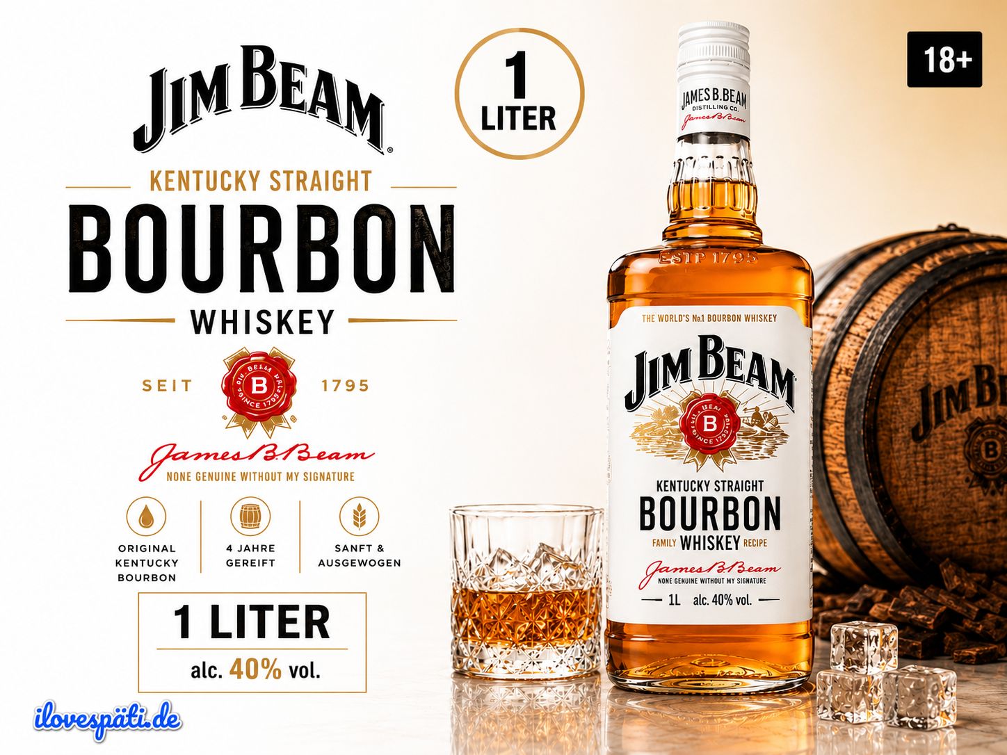 Jim Beam Whiskey Bourbon 1L