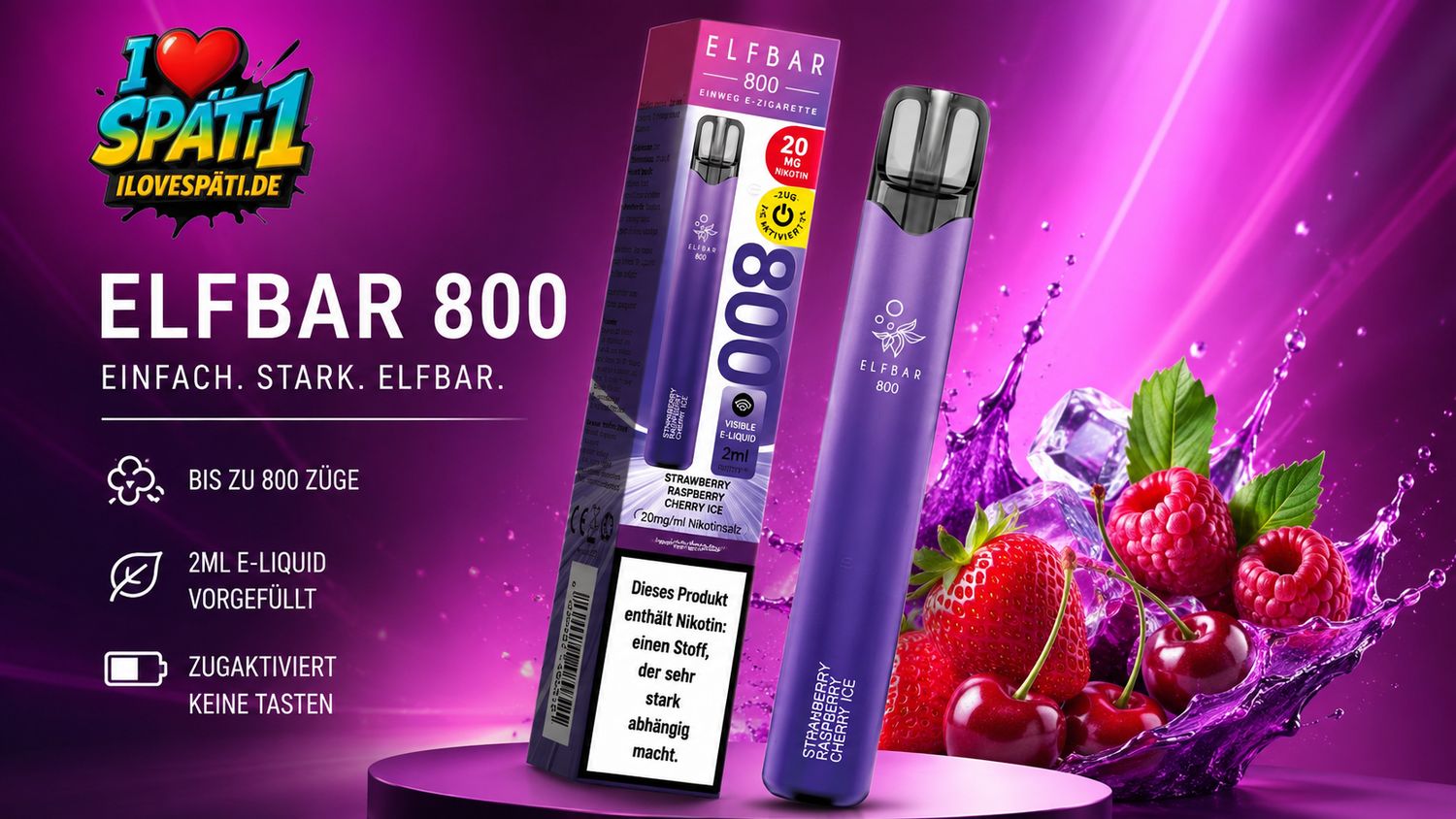 Elfbar 800 Strawberry Raspberry Cherry Ice