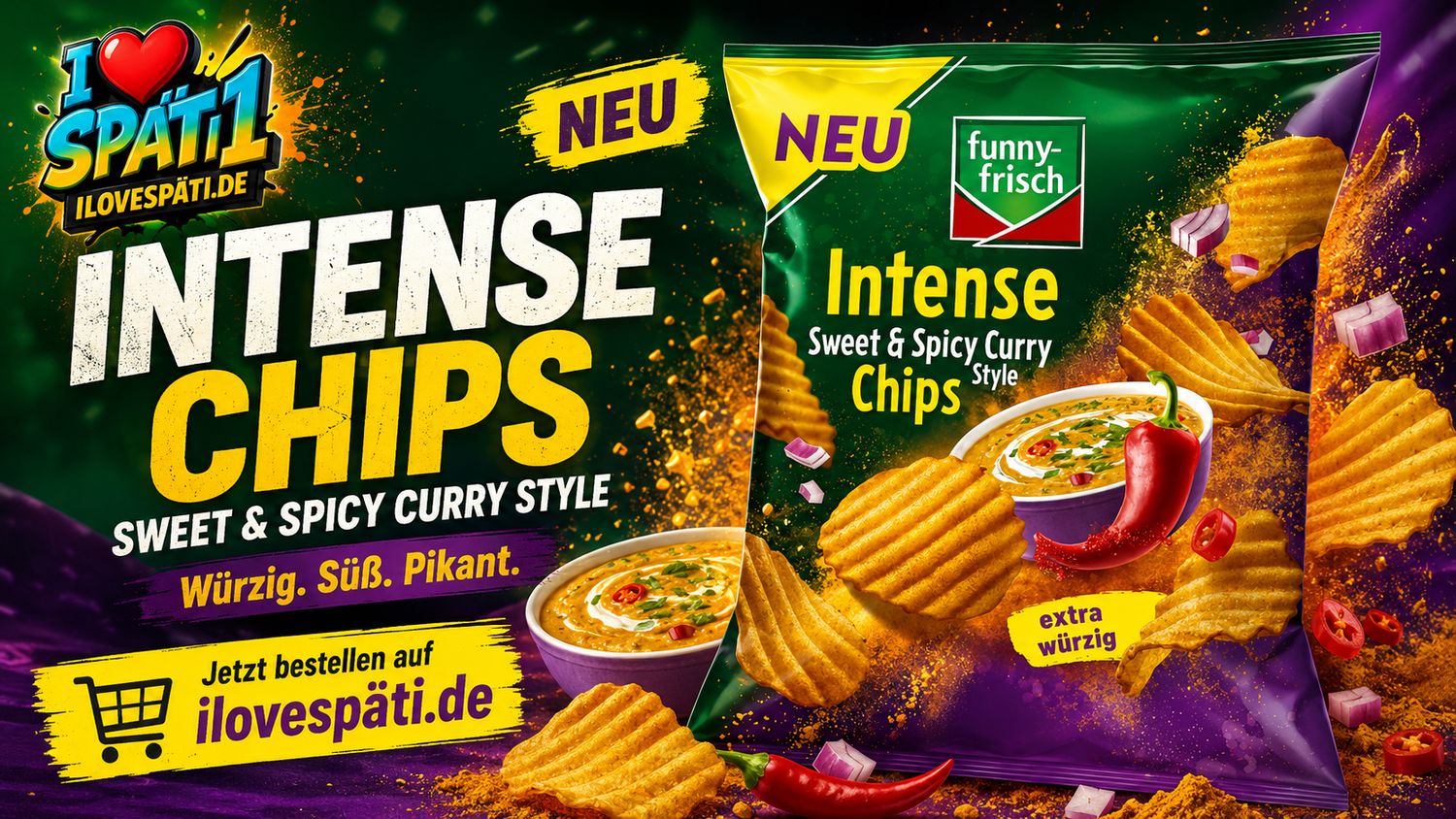 funny-frisch Intense Sweet &amp; Spicy Curry Style Chips 110g