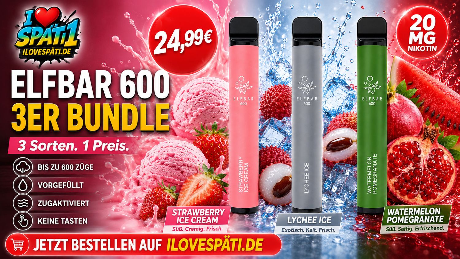Elfbar 600 3er Bundle – 3 Stück nach Verfügbarkeit