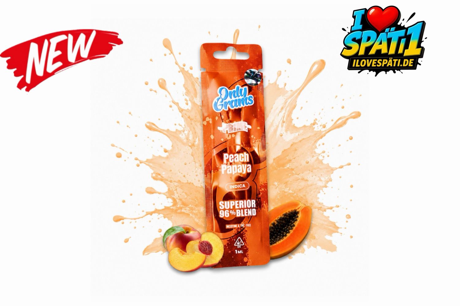 OnlyGrams Prime Peach Papaya Superior 96% Blend Vape 1ml