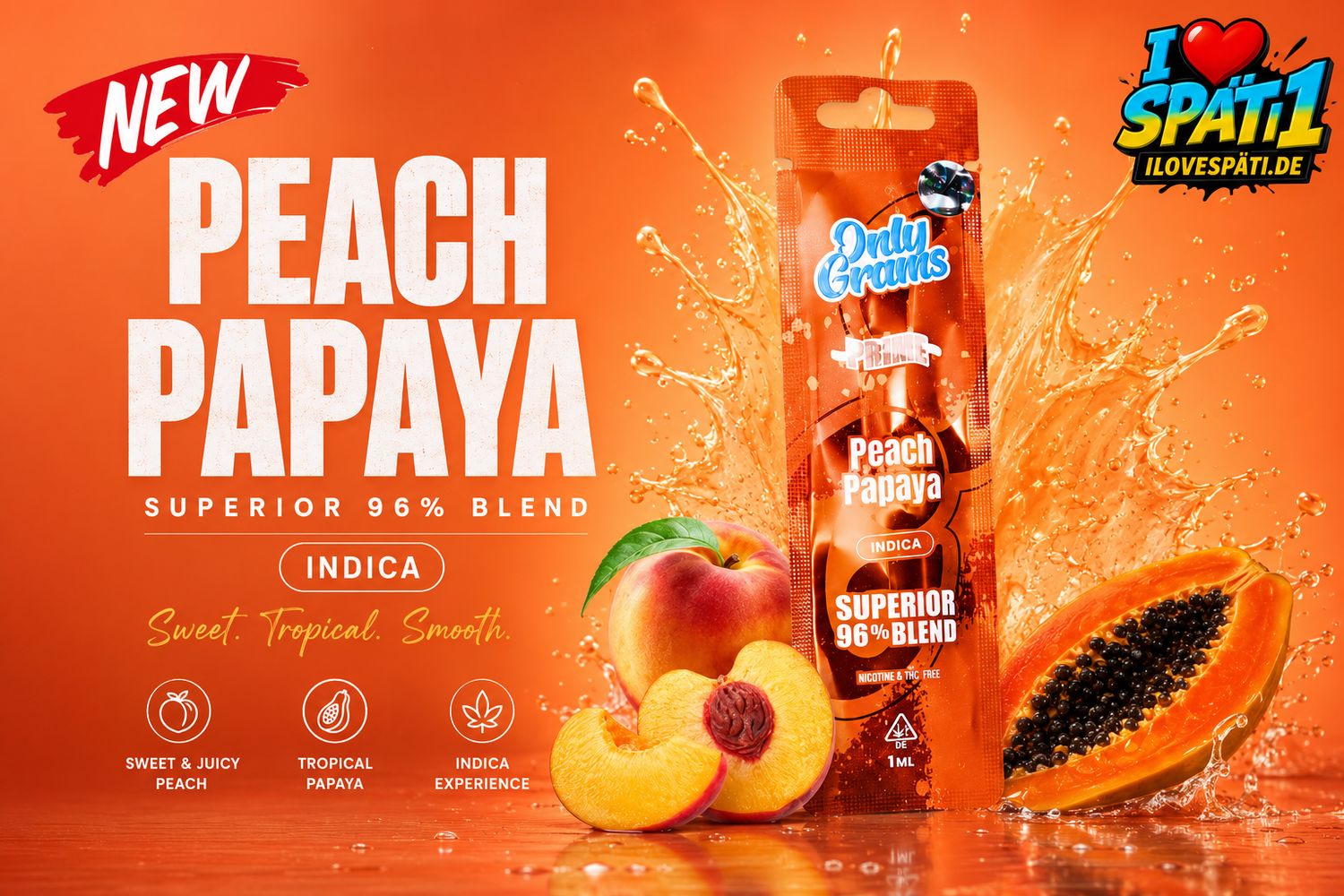 OnlyGrams Prime Peach Papaya Superior 96% Blend Vape 1ml