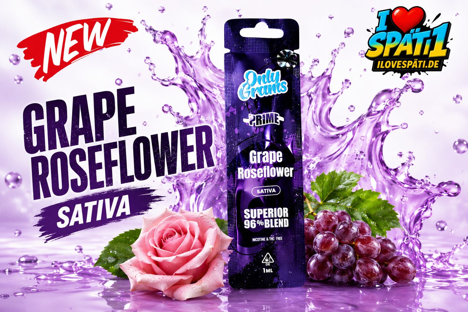 OnlyGrams Prime Grape Roseflower H2 Superior 96% Blend Vape 1ml