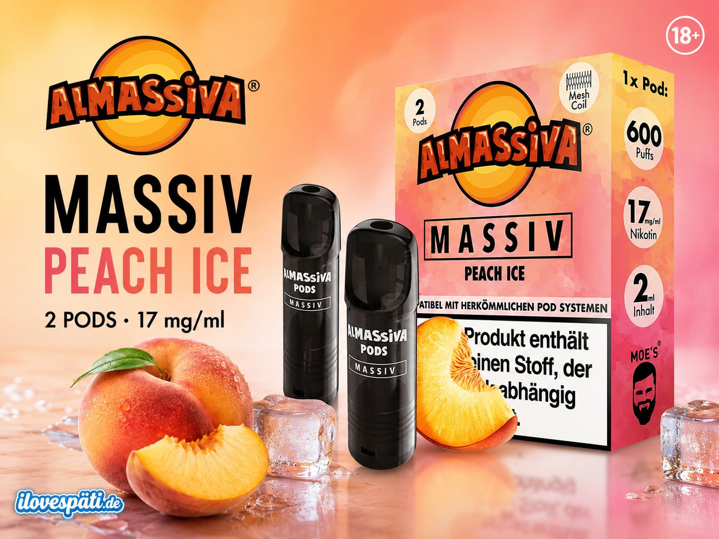ALMASSIVA Massiv Big M Peach Ice Prefilled Pods 2 Stück 2 × 2 ml 17 mg/ml Nikotin