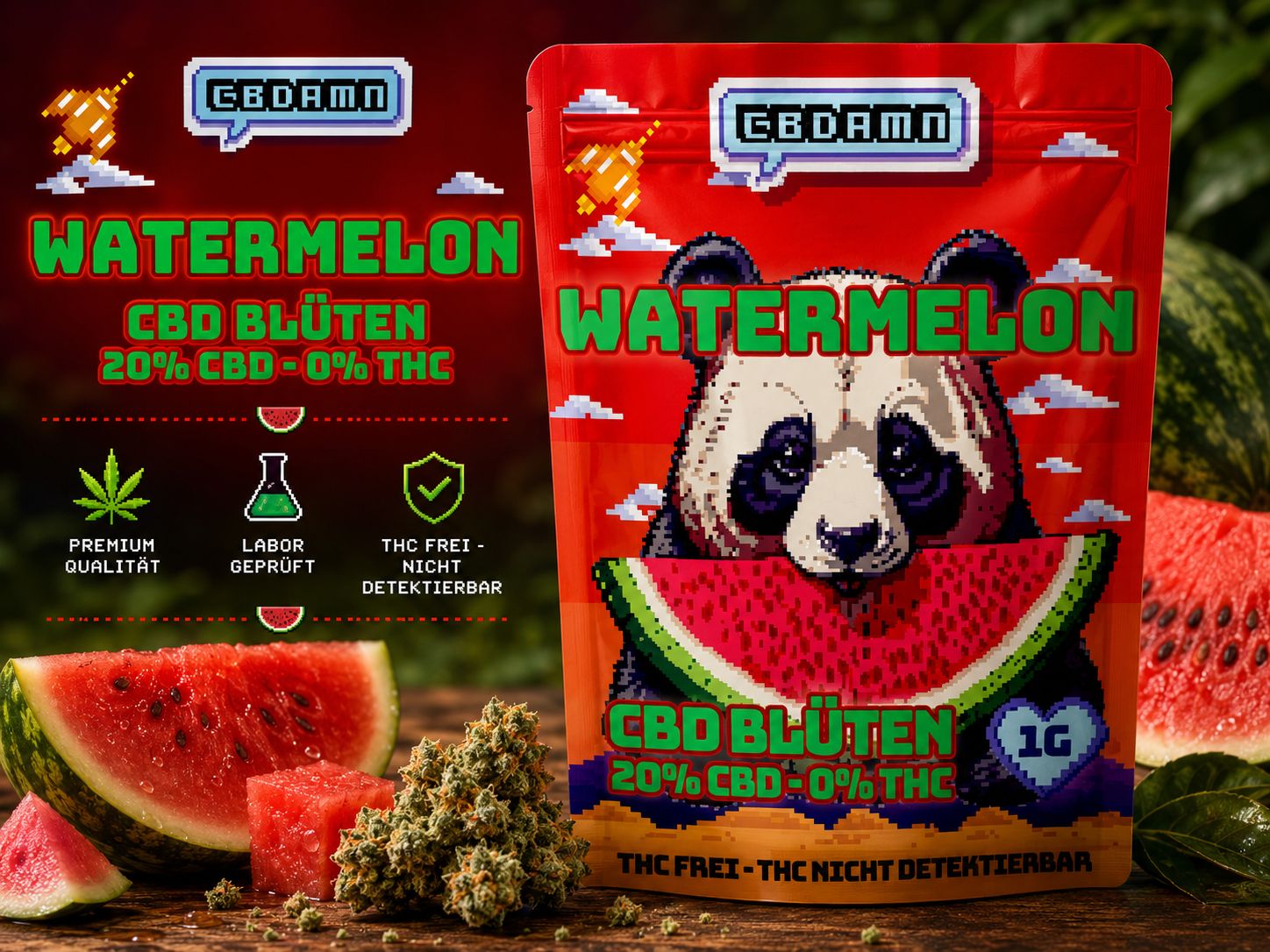 CBDamn Watermelon CBD-Blüten 1 g – 20 % CBD, 0 % THC
