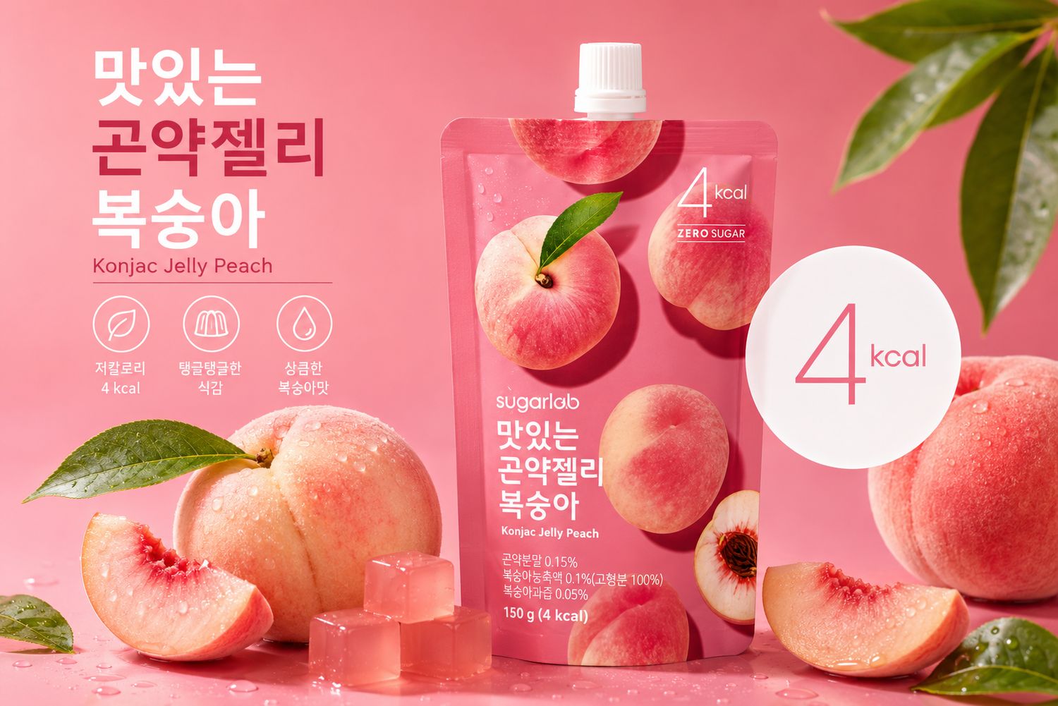 SUGARLOLO Konjac Jelly Peach 150 g – 4 kcal, Zero Sugar