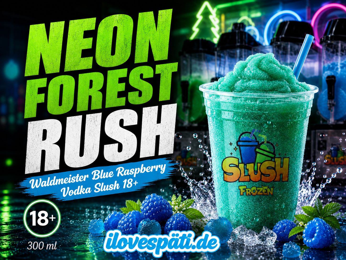 NEON FOREST RUSH – Waldmeister Blue Raspberry Vodka Slush 18+ – 300 ml
