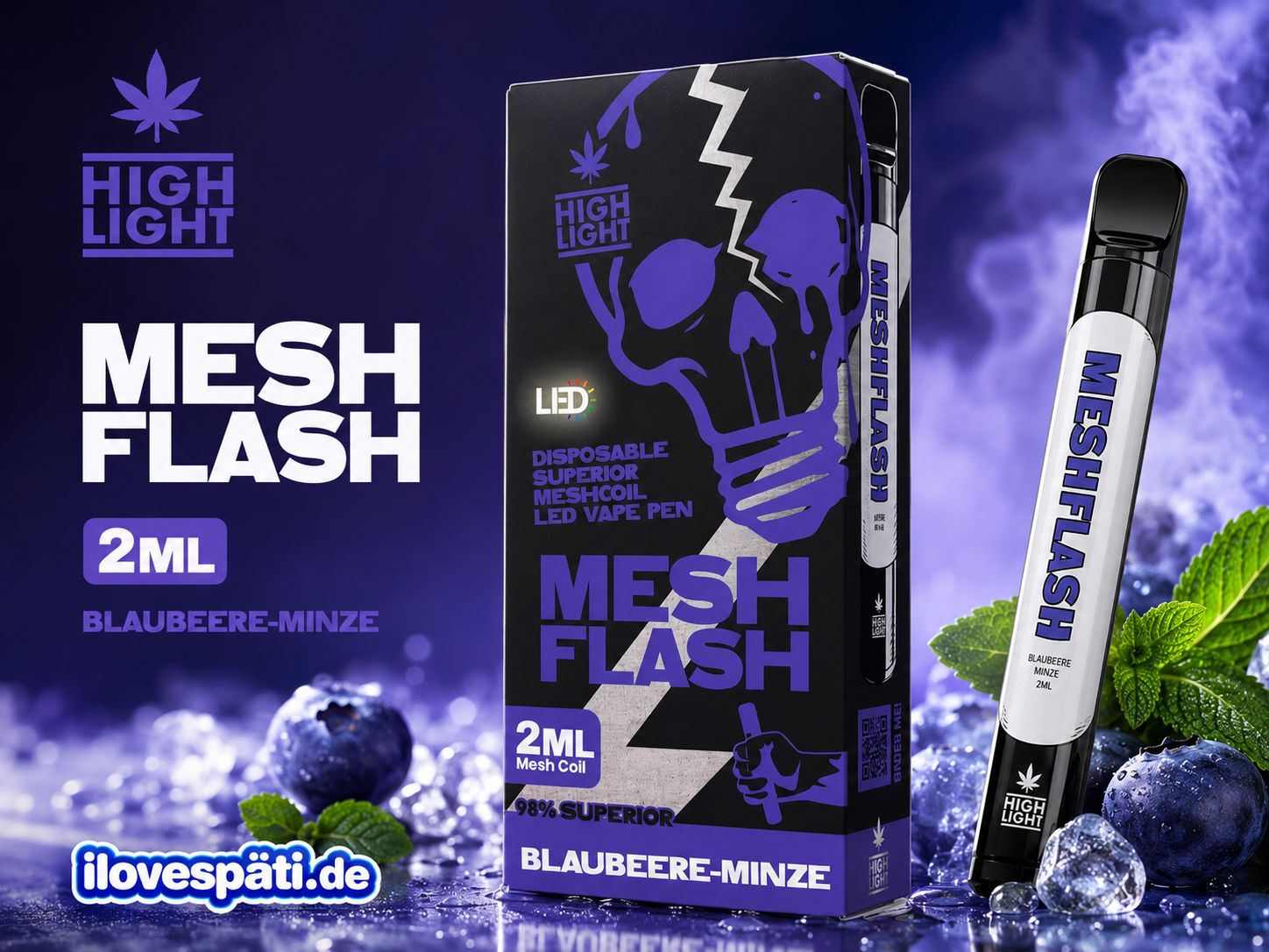 High Light Mesh Flash Blaubeere-Minze Einweg-Vape 2 ml 98 % Superior
