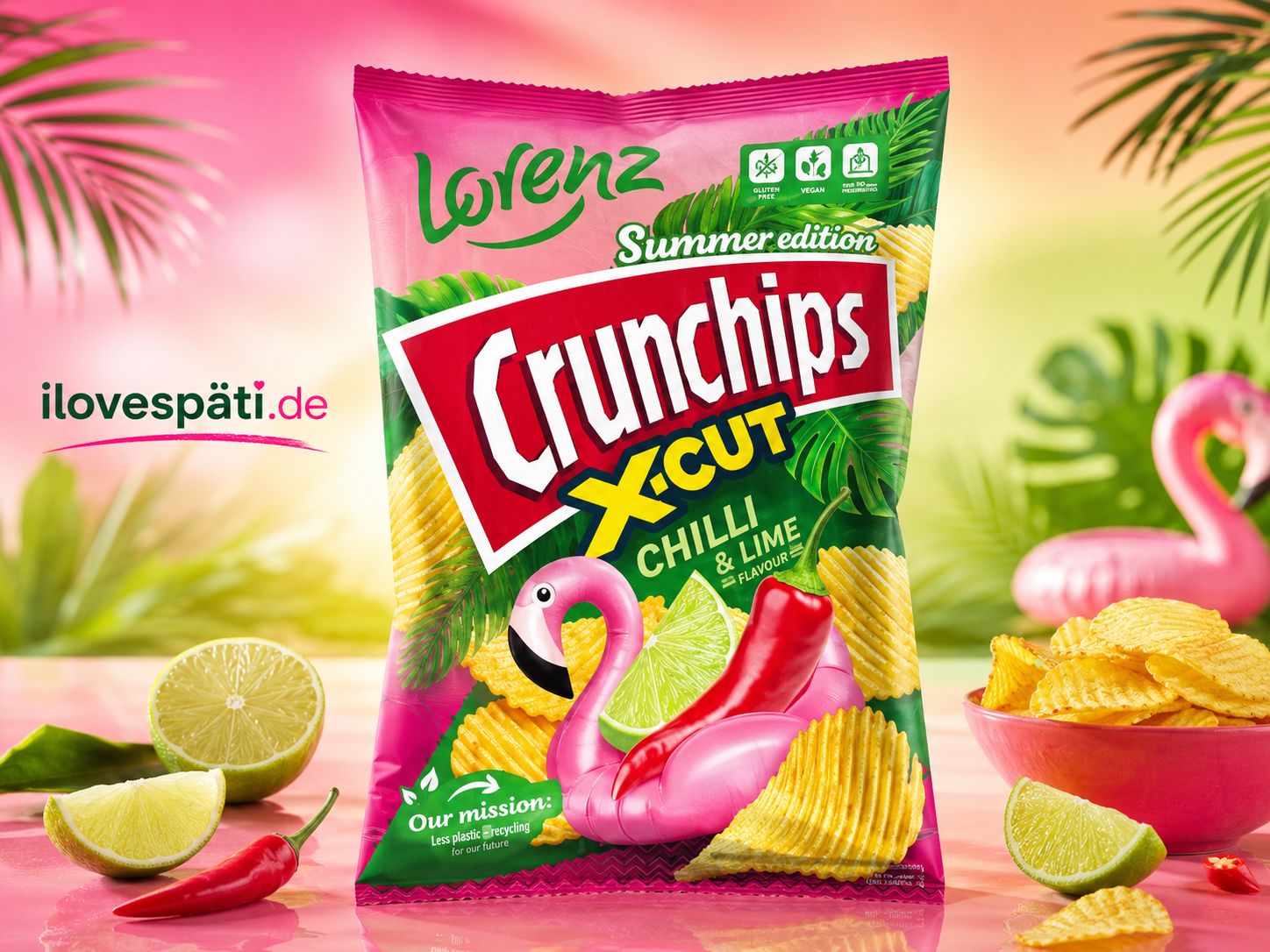 Lorenz Crunchips X-Cut Chilli &amp; Lime Kartoffelchips 130 g – Summer Edition