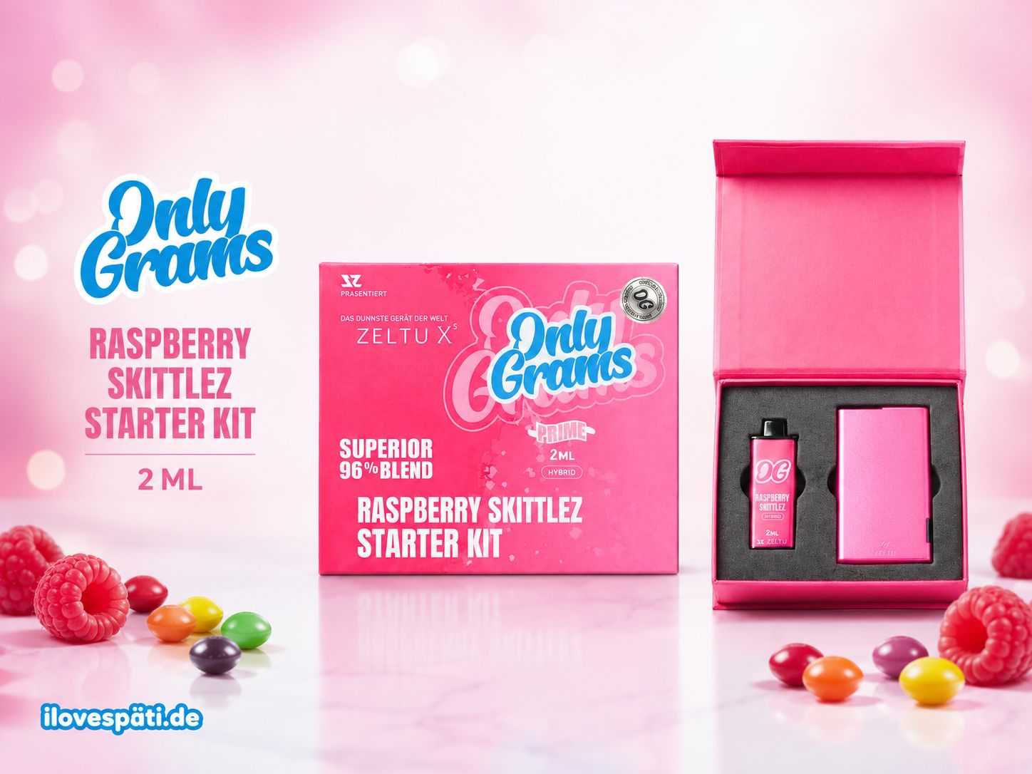 Only Grams x Zeltu Raspberry Skittlez Pod Starter Kit 2 ml – 96 % Superior Blend