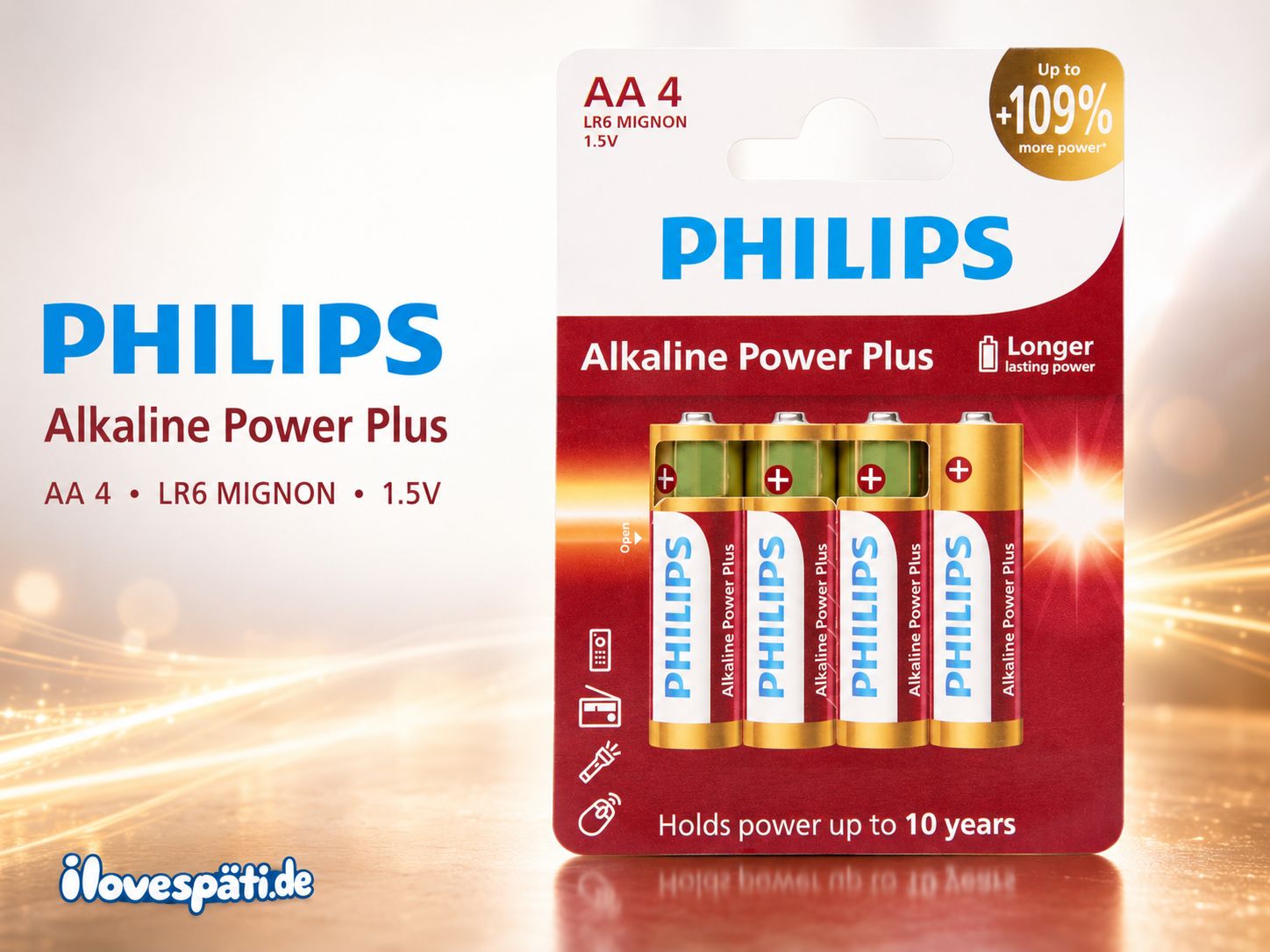 Philips Alkaline Power Plus AA-Batterien LR6 1,5 V, 4 Stück