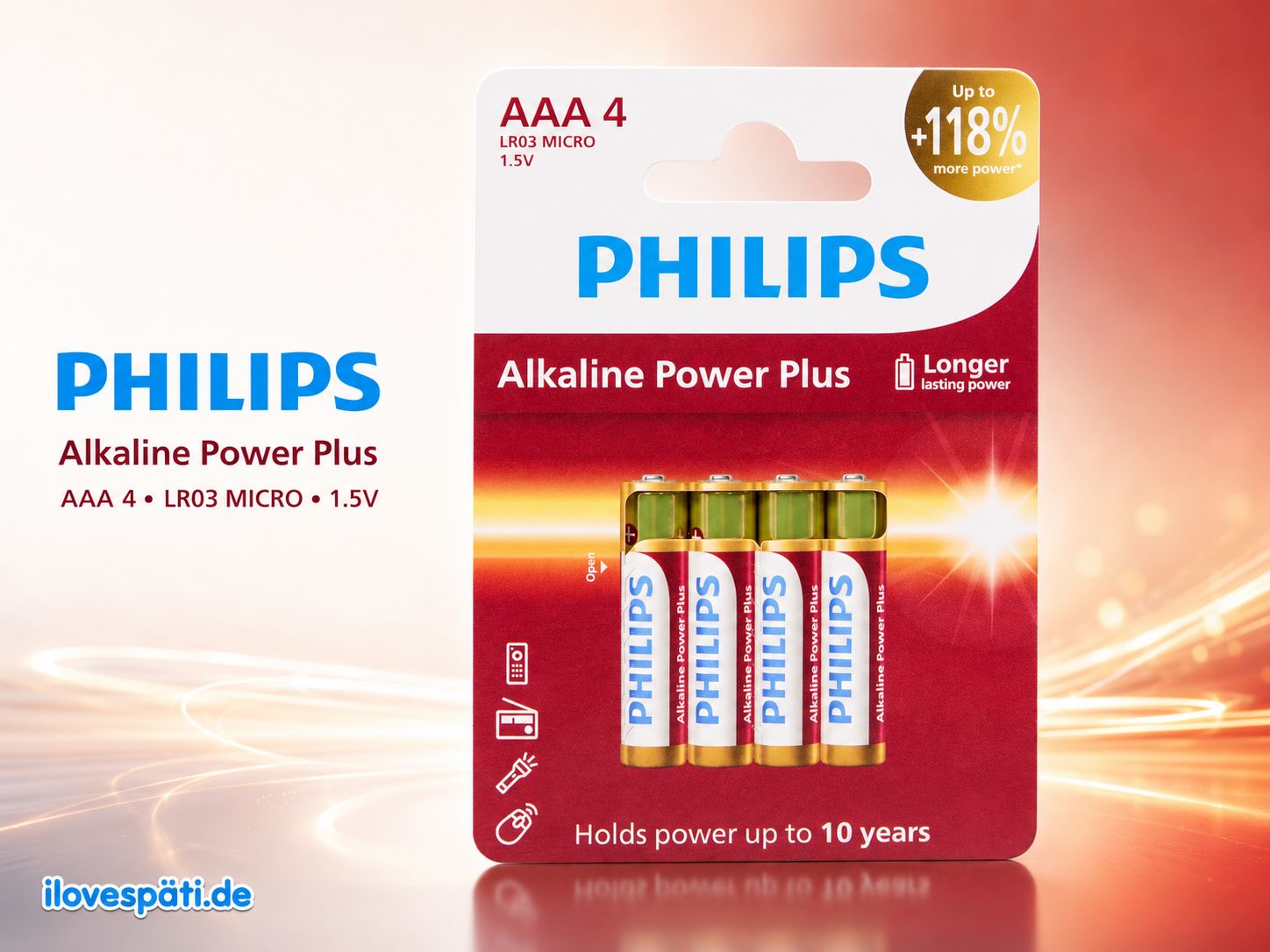 Philips Alkaline Power Plus AAA-Batterien LR03 1,5 V, 4 Stück