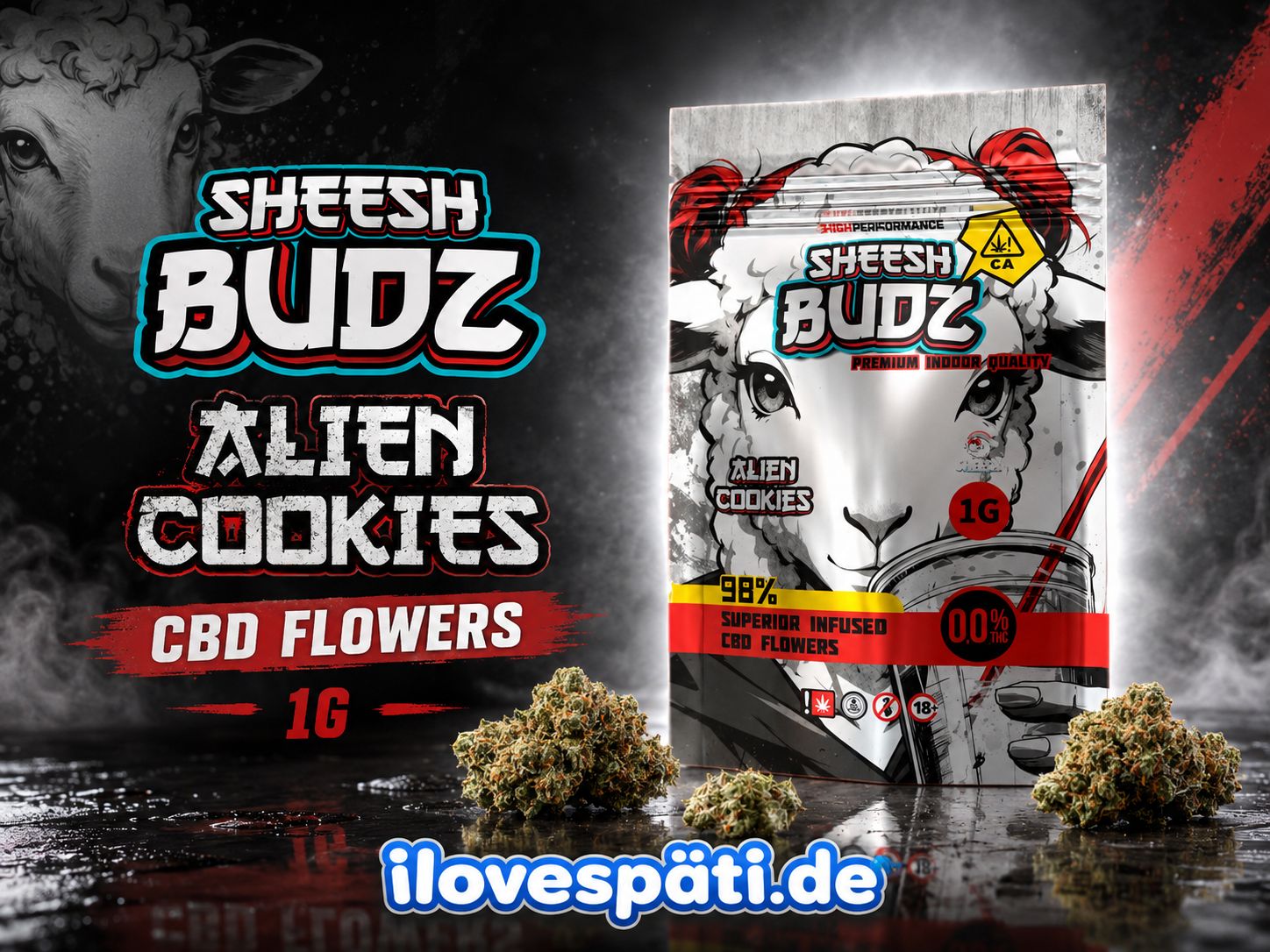 SHEESH BUDZ Alien Cookies 1 g Infused CBD Flowers 0,0% THC