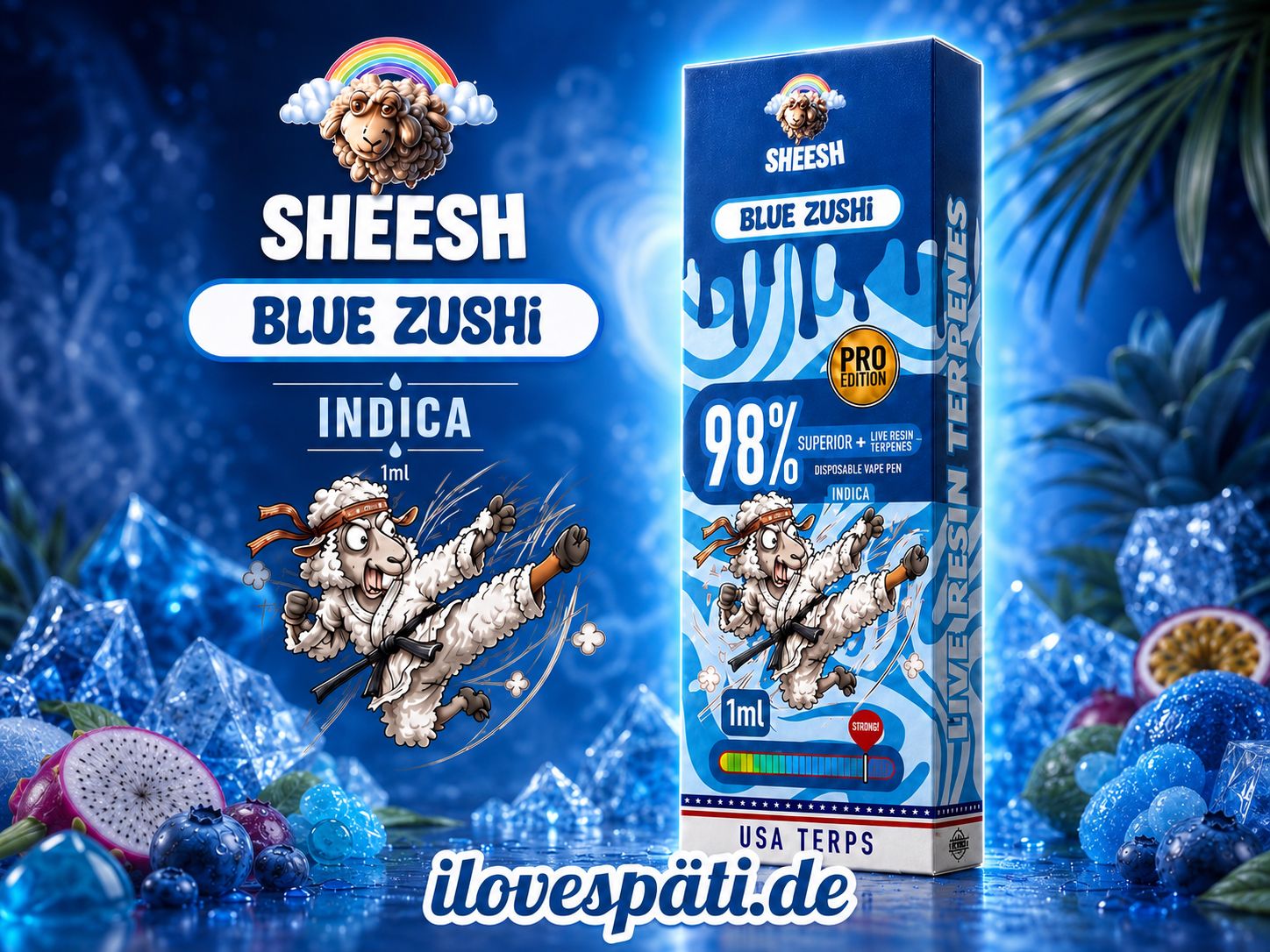 SHEESH Superior Pro Blue Zushi 1 ml Indica Einweg Vape Pen