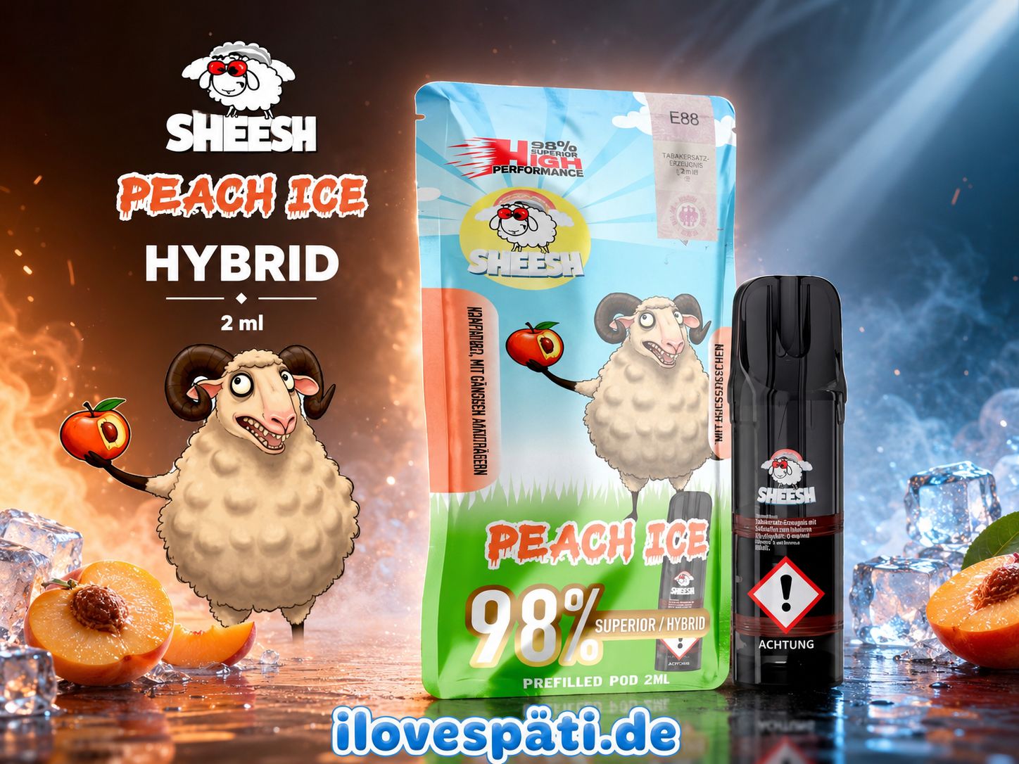 SHEESH Peach Ice Hybrid Prefilled Pod 2ml 98% Superior