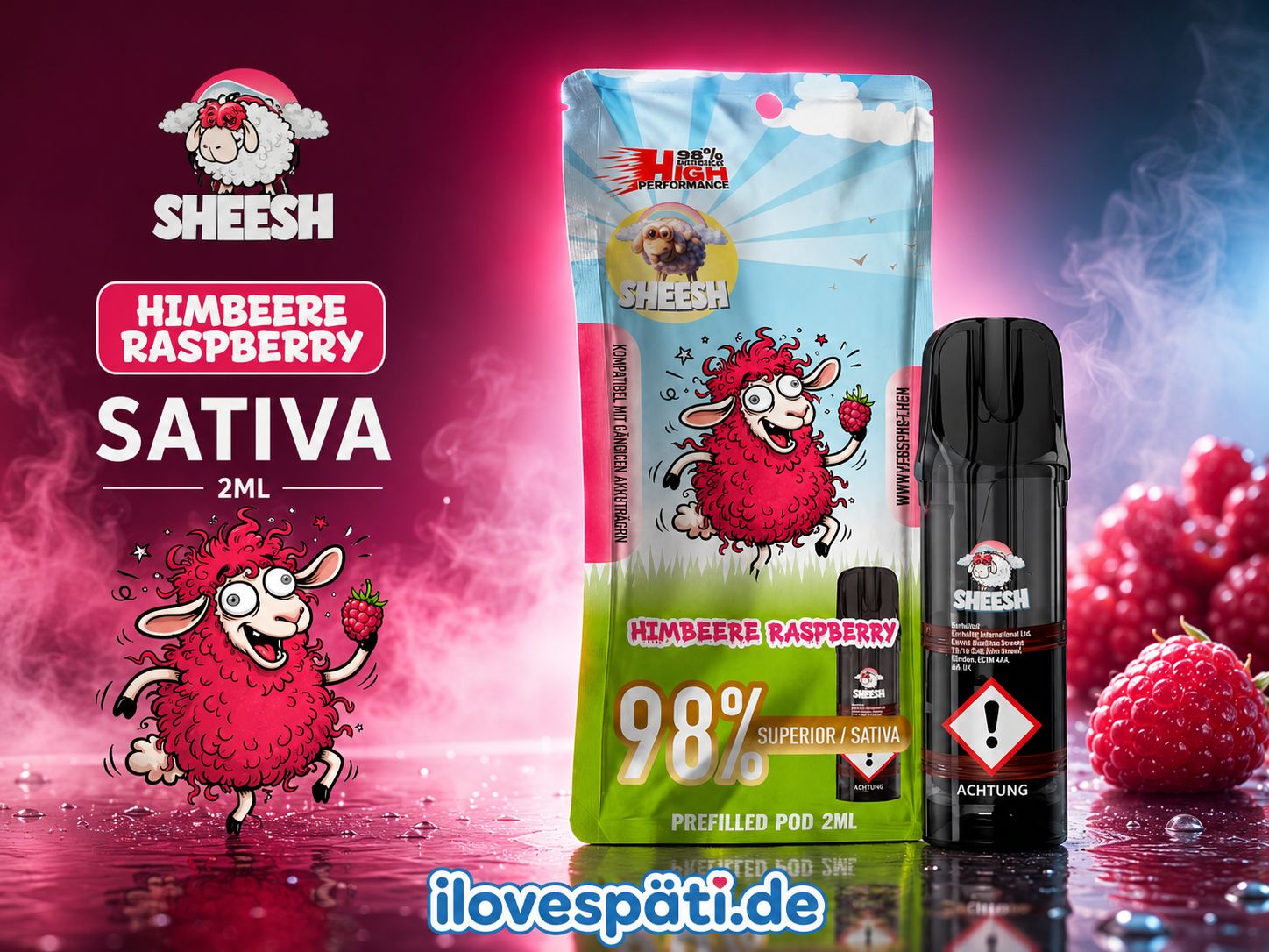 SHEESH Himbeere Raspberry Sativa Prefilled Pod 2ml 98% Superior