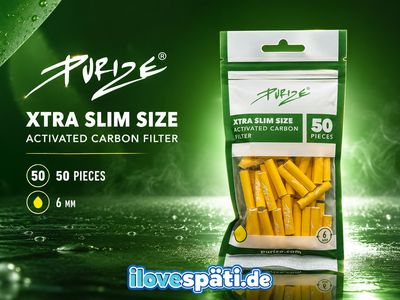 PURIZE XTRA Slim Size Aktivkohlefilter Gelb 6 mm – 50 Stück