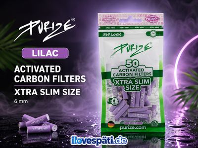 PURIZE XTRA Slim Size Lilac Aktivkohlefilter 6 mm – 50 Stück
