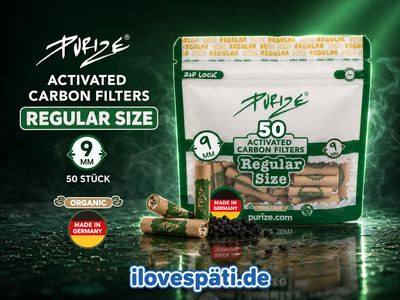 PURIZE Regular Size Organic Aktivkohlefilter 9 mm – 50 Stück