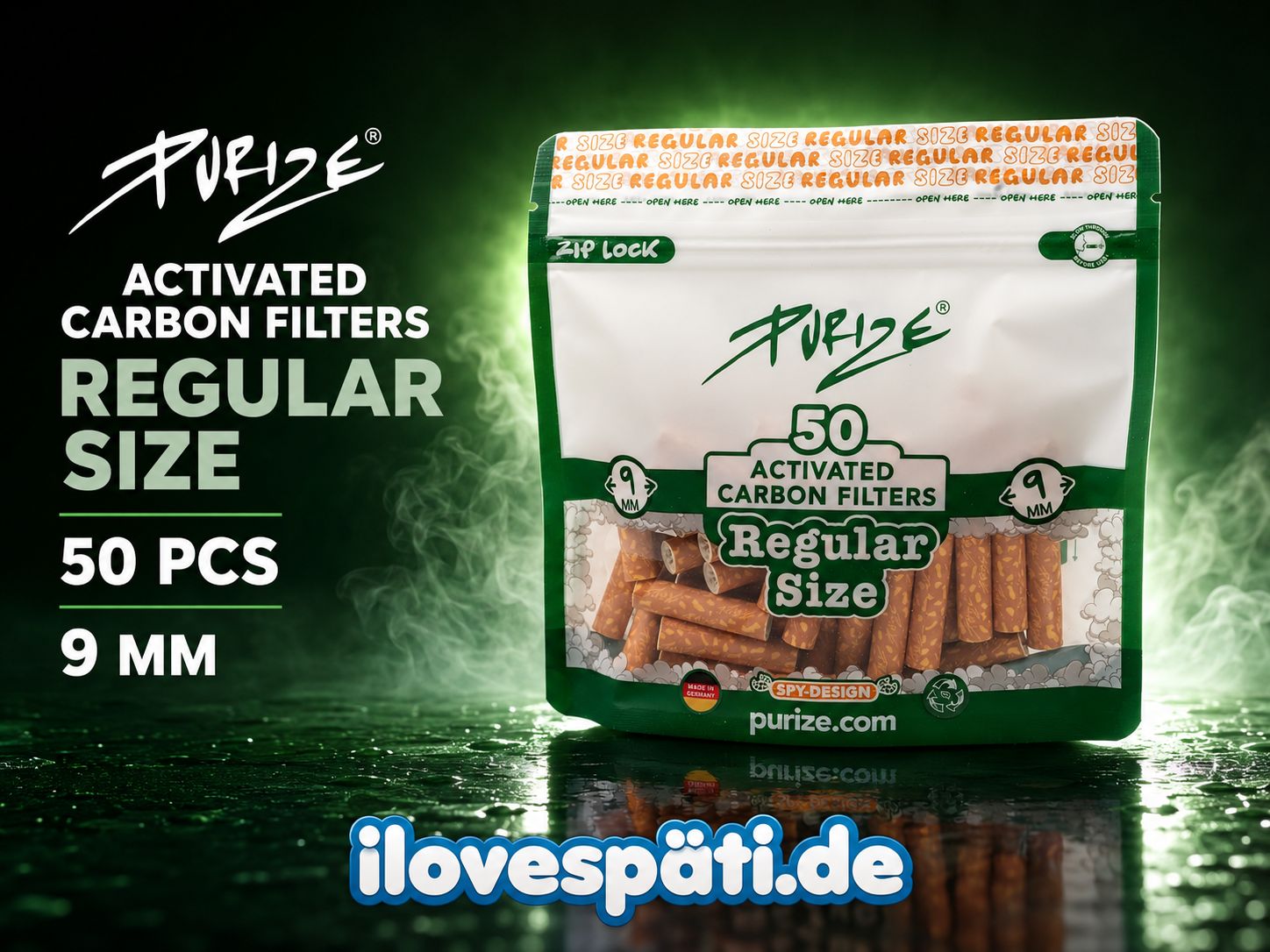 PURIZE Regular Size Spy Design Aktivkohlefilter 9 mm – 50 Stück