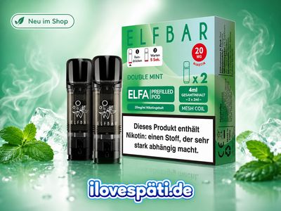 ELFBAR ELFA Double Mint Prefilled Pods 2 × 2 ml – 20 mg/ml Nikotinsalz