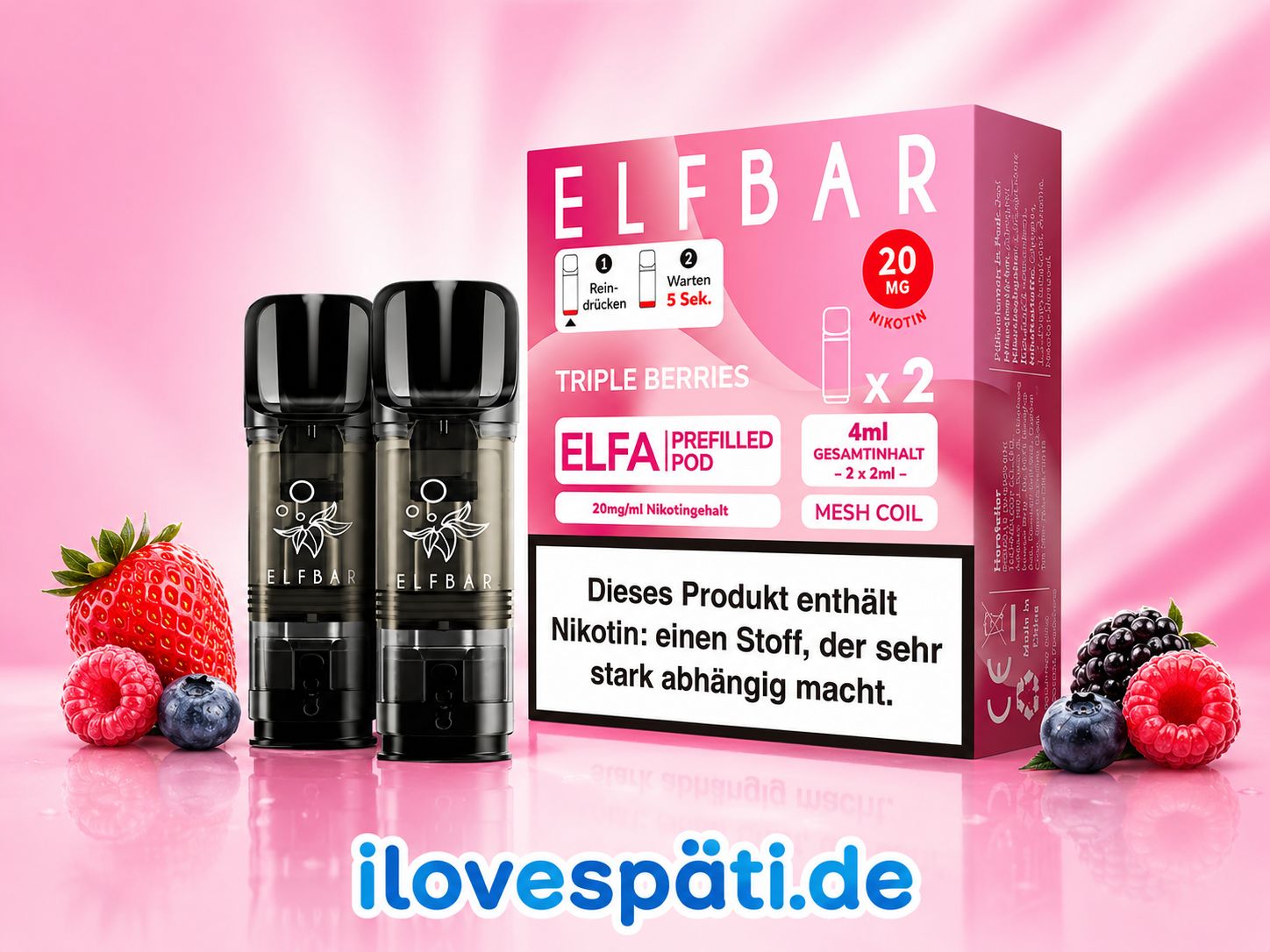 ELFBAR ELFA Triple Berries Prefilled Pods 2 × 2 ml – 20 mg/ml
