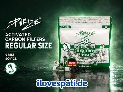 PURIZE Regular Size White Aktivkohlefilter 9 mm – 50 Stück