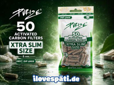 PURIZE XTRA Slim Size Organic Aktivkohlefilter 6 mm – 50 Stück