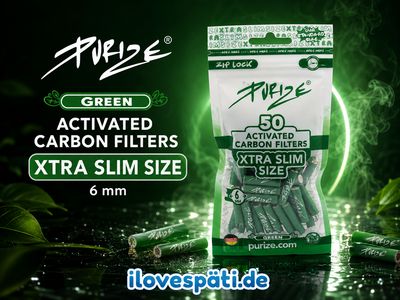 PURIZE XTRA Slim Size Green Aktivkohlefilter 6 mm – 50 Stück