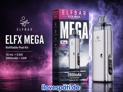ELFBAR ELFX MEGA Silver Refillable Pod Kit 10 ml, 0,6 Ω, 2800 mAh, 32 W