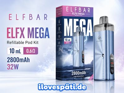 ELFBAR ELFX MEGA Cyan Refillable Pod Kit 10 ml, 0,6 Ω, 2800 mAh, 32 W