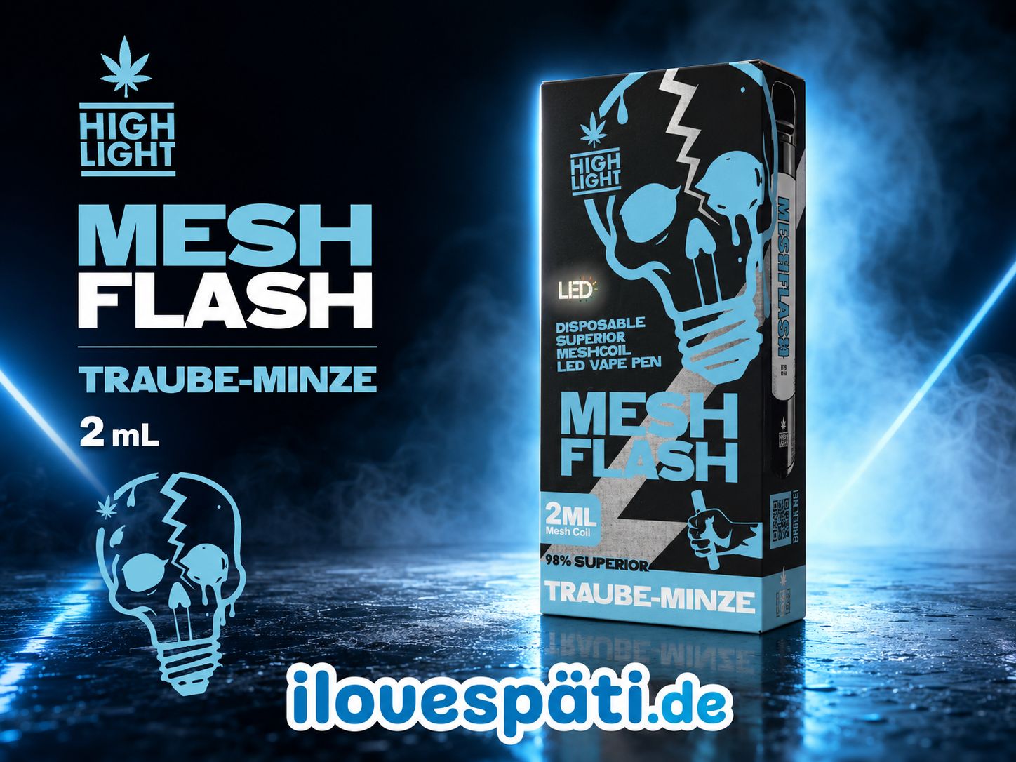 HIGH LIGHT Mesh Flash Traube-Minze H2 Einweg-Vape 2 ml mit LED
