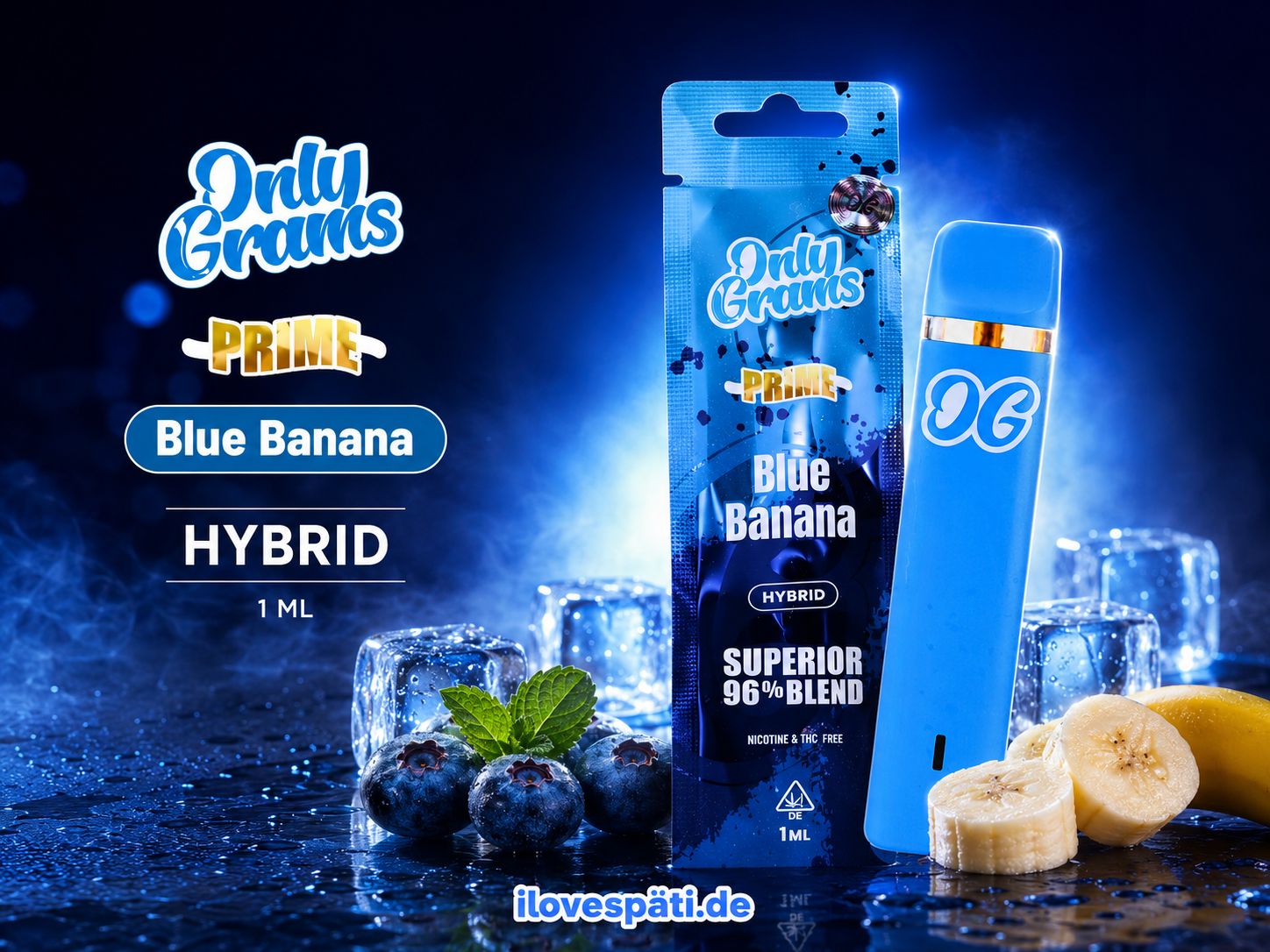 Only Grams Prime Blue Banana Hybrid Vape 1 ml 96 % Blend