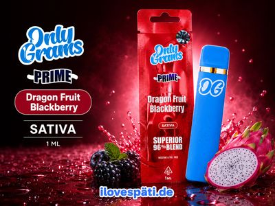 Only Grams Prime Dragon Fruit Blackberry Sativa Vape 1 ml – 96 % Blend, nikotin- und THC-frei