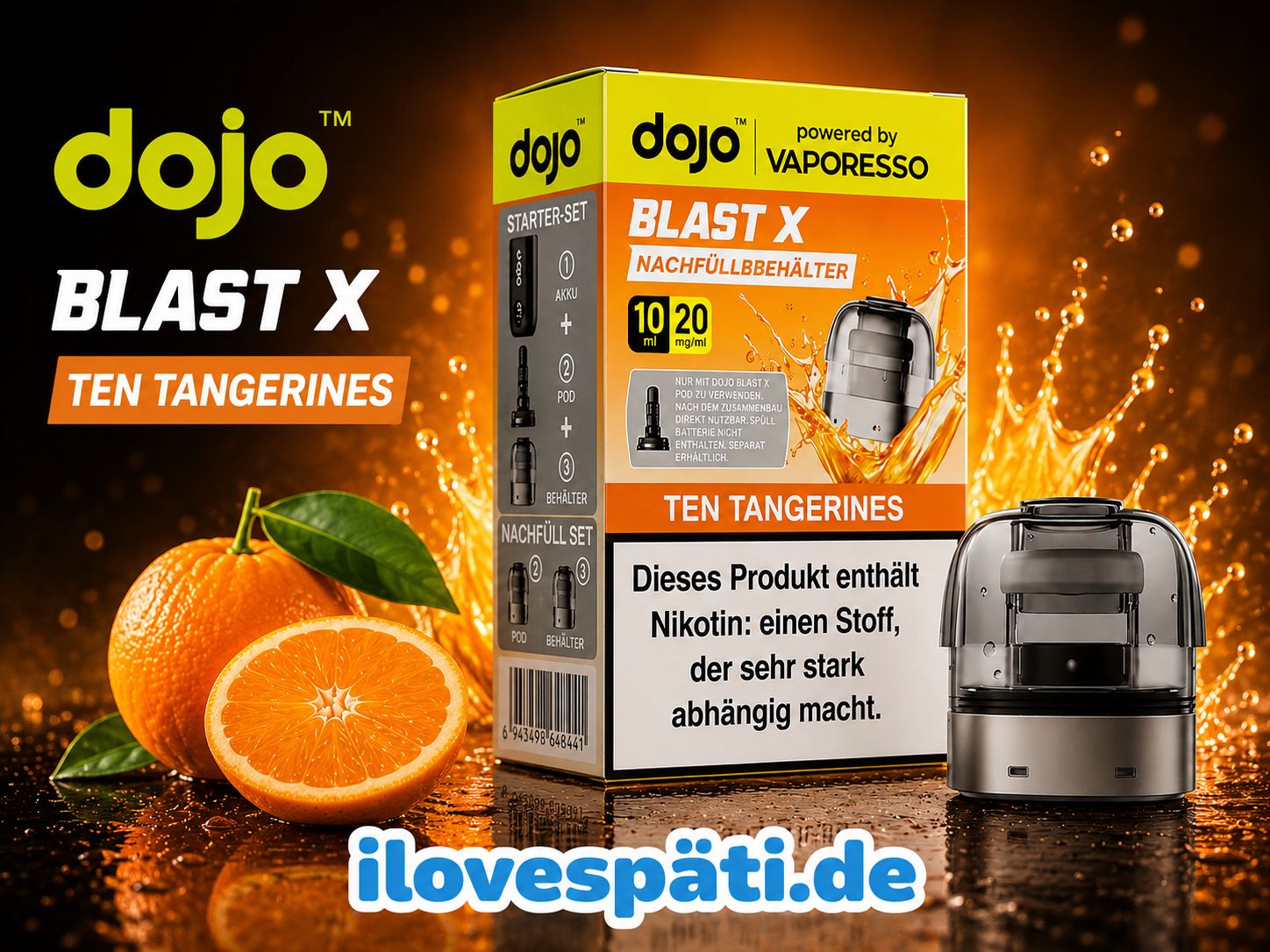 DOJO Blast X Ten Tangerines Nachfüllbehälter 10 ml 20 mg/ml by Vaporesso